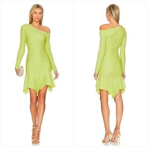 L'Academie Cachet Mini Dress in Chartreuse Small
